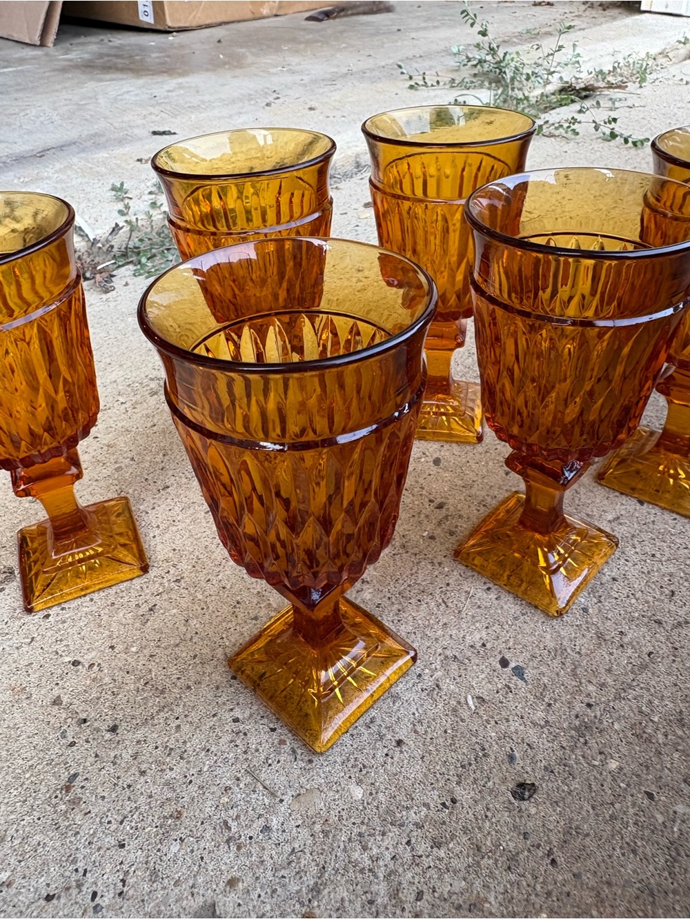 Short Indiana Glass Mount Vernon Amber Pressed Glass Goblets - Set of 6